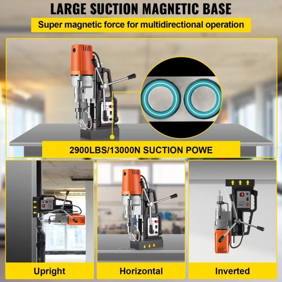 VEVOR Magnetic Drill 1450W Magnetic Drill Press with 2Inch Boring Diameter Annular Cutter Machine 2900 LBS 11pcs HSS Annular Cutter Bits