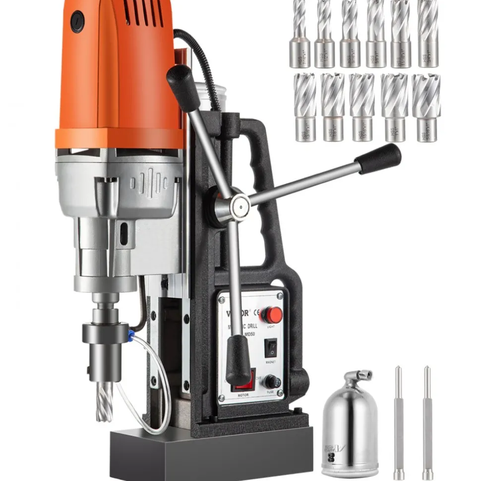 VEVOR Magnetic Drill 1450W Magnetic Drill Press with 2Inch Boring Diameter Annular Cutter Machine 2900 LBS 11pcs HSS Annular Cutter Bits
