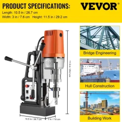 VEVOR Magnetic Drill 1450W Magnetic Drill Press with 2Inch Boring Diameter Annular Cutter Machine 2900 LBS 11pcs HSS Annular Cutter Bits