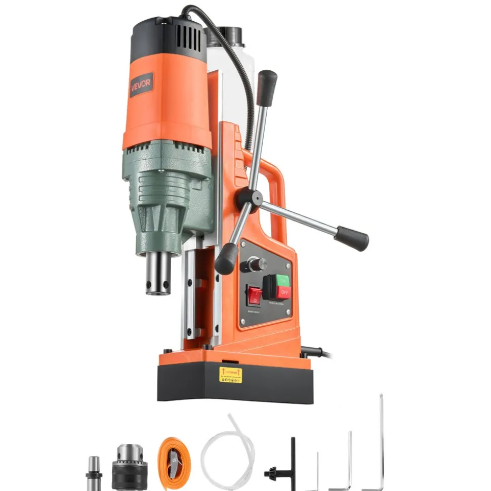 VEVOR Magnetic Drill, 1450W Motor 1.6 in Boring Diameter, 2810 lbf Portable Electric Mag Drill Press, with 2 Coring Bits, Variable Speed, Drilling Machine for Metal Surface, Home Improvement Industry