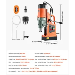 VEVOR Magnetic Drill, 1450W Motor 1.6 in Boring Diameter, 2810 lbf Portable Electric Mag Drill Press, with 2 Coring Bits, Variable Speed, Drilling Machine for Metal Surface, Home Improvement Industry