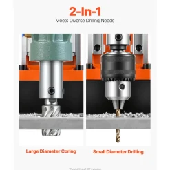 VEVOR Magnetic Drill, 1450W Motor 1.6 in Boring Diameter, 2810 lbf Portable Electric Mag Drill Press, with 2 Coring Bits, Variable Speed, Drilling Machine for Metal Surface, Home Improvement Industry