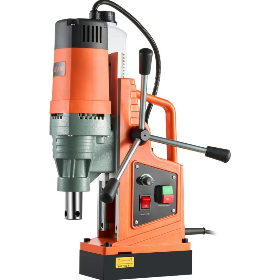 VEVOR Magnetic Drill, 1450W Motor 1.6 in Boring Diameter, 2810 lbf Portable Electric Mag Drill Press, with 2 Coring Bits, Variable Speed, Drilling Machine for Metal Surface, Home Improvement Industry