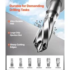 VEVOR Magnetic Drill, 1450W Motor 2 in Boring Diameter, 2878 lbf Electric Mag Drill Press, with 6 Coring Bits, Variable Speed, Drilling Machine for Metal Surface, Home Improvement Industry, Yellow