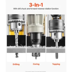 VEVOR Magnetic Drill, 1450W Motor 2 in Boring Diameter, 2878 lbf Electric Mag Drill Press, with 6 Coring Bits, Variable Speed, Drilling Machine for Metal Surface, Home Improvement Industry, Yellow
