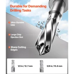 VEVOR Magnetic Drill, 1200W Motor 1.6 in Boring Diameter, 2810 lbf Electric Mag Drill Press, with 2 Coring Bits, Variable Speed, Drilling Machine for Metal Surface, Home Improvement Industry, Yellow