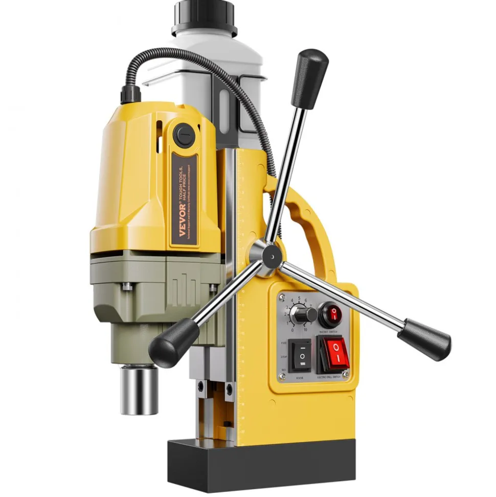 VEVOR Magnetic Drill, 1200W Motor 1.6 in Boring Diameter, 2810 lbf Electric Mag Drill Press, with 2 Coring Bits, Variable Speed, Drilling Machine for Metal Surface, Home Improvement Industry, Yellow