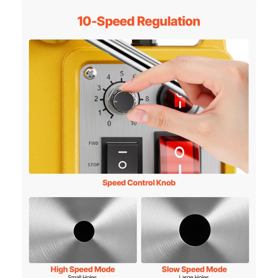 VEVOR Magnetic Drill, 1200W Motor 1.6 in Boring Diameter, 2810 lbf Electric Mag Drill Press, with 2 Coring Bits, Variable Speed, Drilling Machine for Metal Surface, Home Improvement Industry, Yellow