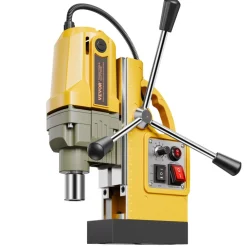 VEVOR Magnetic Drill, 1200W Motor 1.6 in Boring Diameter, 2810 lbf Electric Mag Drill Press, with 2 Coring Bits, Variable Speed, Drilling Machine for Metal Surface, Home Improvement Industry, Yellow