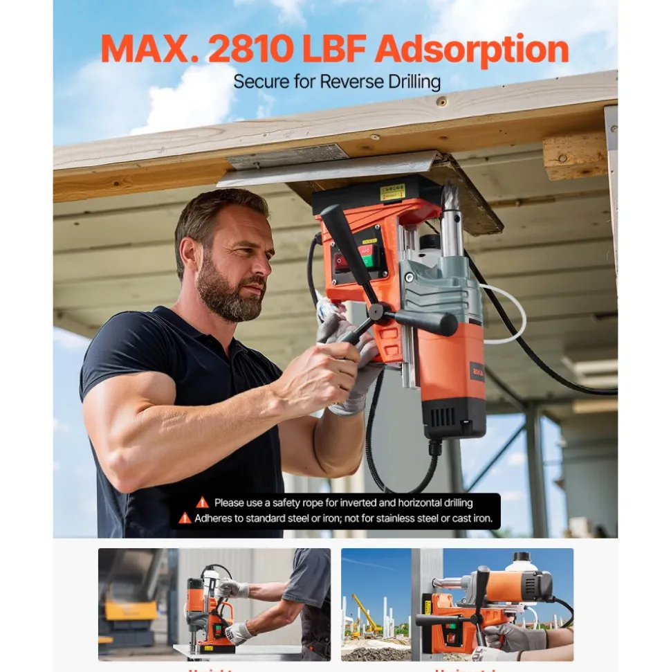 VEVOR Magnetic Drill, 1300W Motor 1.6 in Boring Diameter, 2810 lbf Portable Electric Mag Drill Press, 810 RPM No-Load Speed, Drilling Machine for Metal Surface, Industrial and Home Improvement