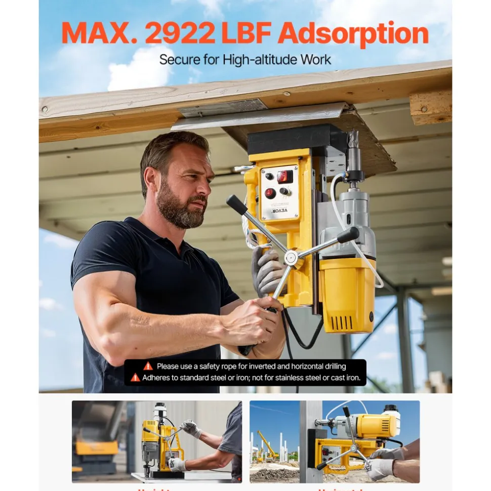 VEVOR Magnetic Drill, 1400W Motor 2 in Boring Diameter, 2922 lbf Portable Electric Mag Drill Press, 0-750 RPM Variable Speed, Drilling Machine for Metal Surface, Industrial and Home Improvement