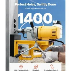 VEVOR Magnetic Drill, 1400W Motor 2 in Boring Diameter, 2922 lbf Portable Electric Mag Drill Press, 0-750 RPM Variable Speed, Drilling Machine for Metal Surface, Industrial and Home Improvement