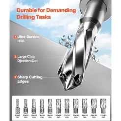 VEVOR Magnetic Drill, 1400W Motor 1.6 in Boring Diameter, 2810 lbf Portable Electric Mag Drill Press, with 11 Coring Bits, 800 RPM Speed, Drilling Machine for Metal Surface, Home Improvement Industry