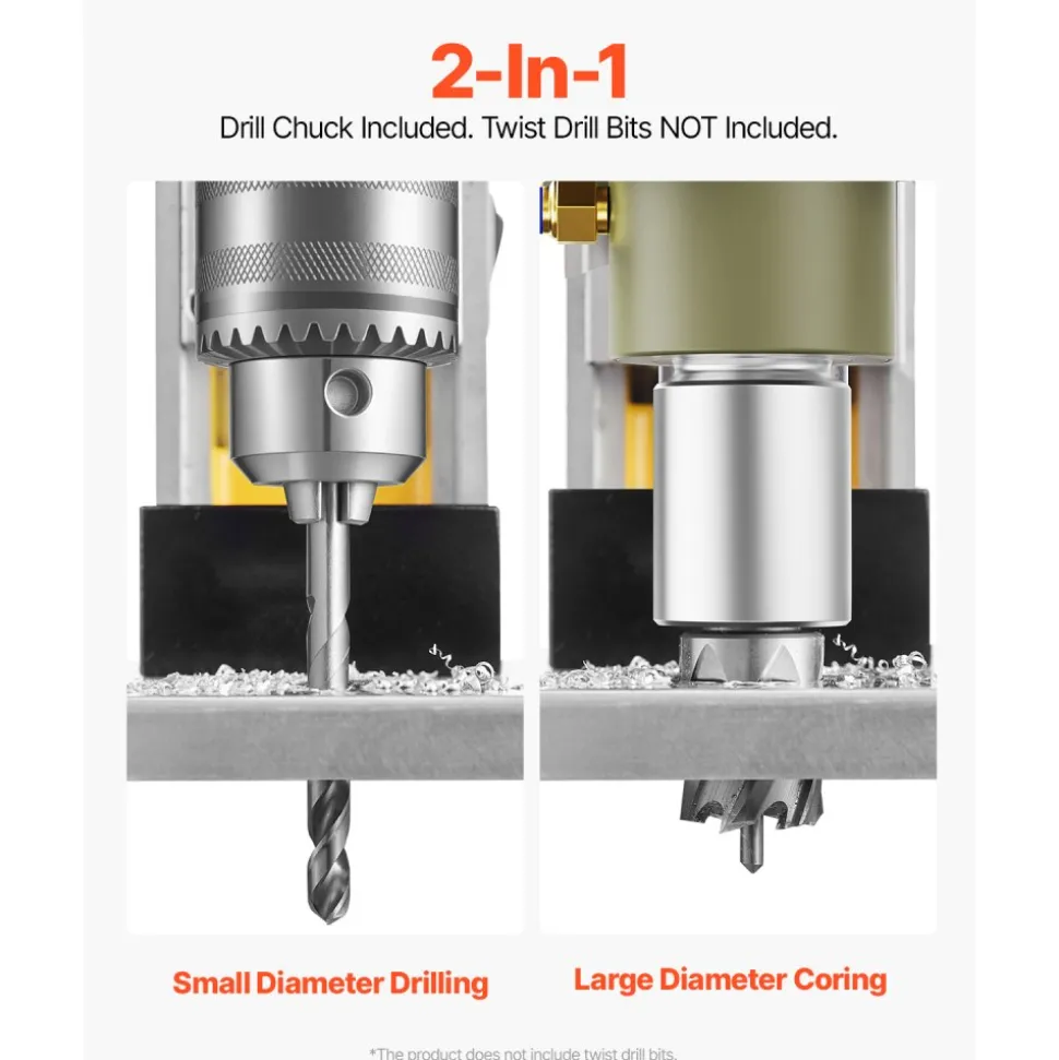 VEVOR Magnetic Drill, 1400W Motor 1.6 in Boring Diameter, 2810 lbf Portable Electric Mag Drill Press, with 11 Coring Bits, 800 RPM Speed, Drilling Machine for Metal Surface, Home Improvement Industry