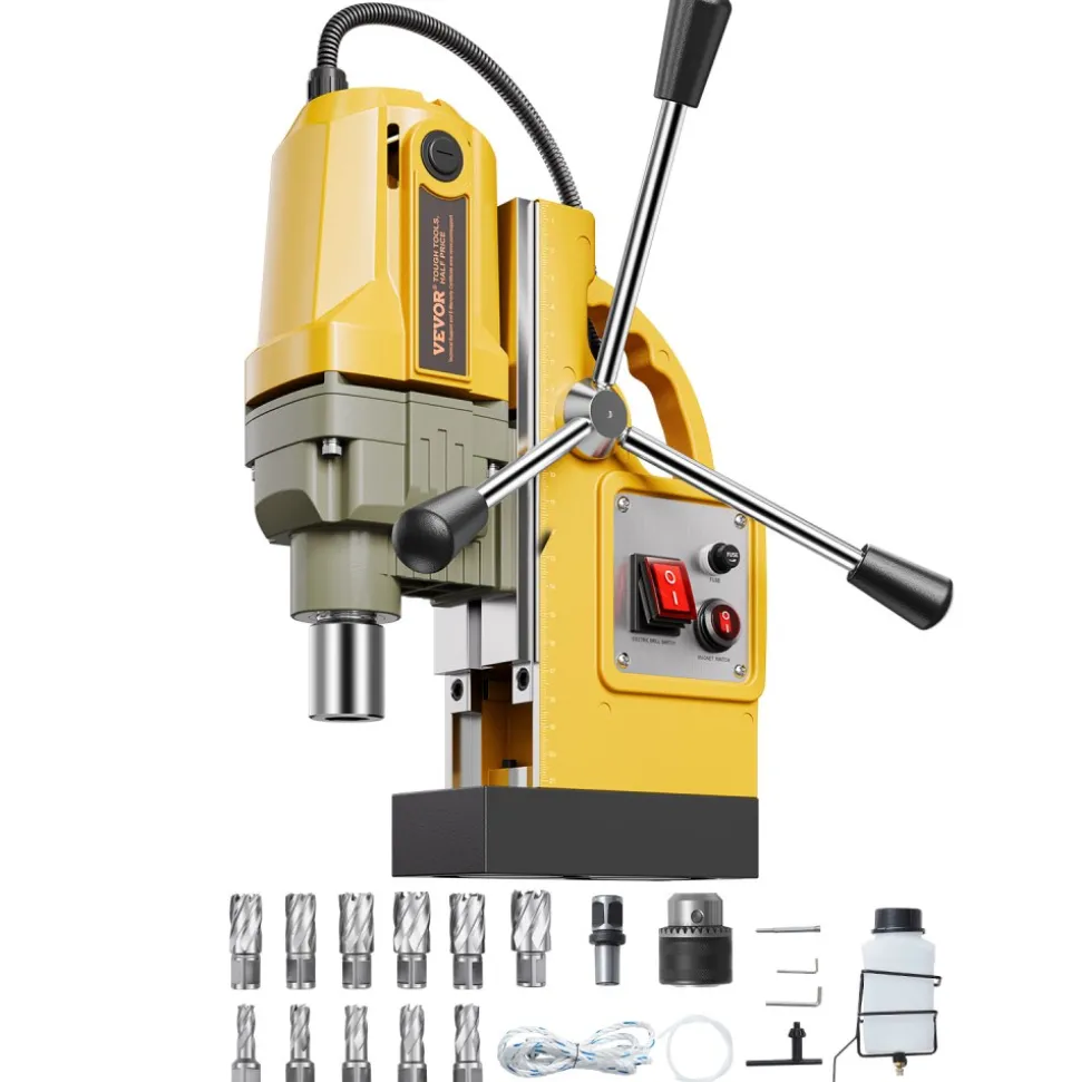 VEVOR Magnetic Drill, 1400W Motor 1.6 in Boring Diameter, 2810 lbf Portable Electric Mag Drill Press, with 11 Coring Bits, 800 RPM Speed, Drilling Machine for Metal Surface, Home Improvement Industry