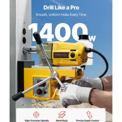 VEVOR Magnetic Drill, 1400W Motor 1.6 in Boring Diameter, 2810 lbf Portable Electric Mag Drill Press, with 11 Coring Bits, 800 RPM Speed, Drilling Machine for Metal Surface, Home Improvement Industry