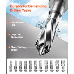 VEVOR Magnetic Drill, 1450W Motor 1.6 in Boring Diameter, 2810 lbf Portable Electric Mag Drill Press, with 11 Coring Bits, 850 RPM Speed, Drilling Machine for Metal Surface, Home Improvement Industry