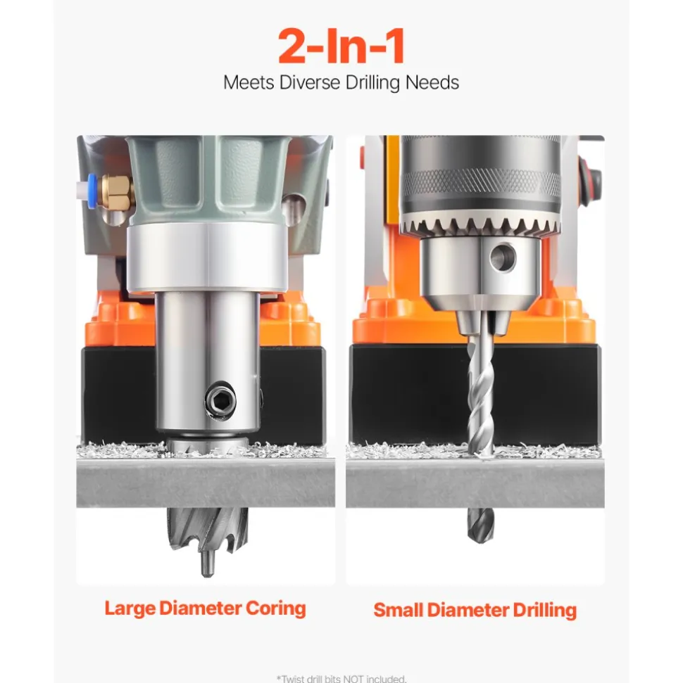 VEVOR Magnetic Drill, 1450W Motor 1.6 in Boring Diameter, 2810 lbf Portable Electric Mag Drill Press, with 11 Coring Bits, 850 RPM Speed, Drilling Machine for Metal Surface, Home Improvement Industry