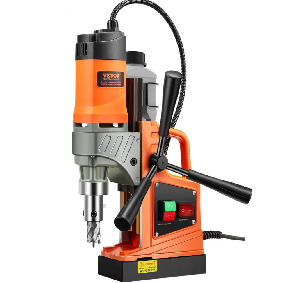 VEVOR Magnetic Drill, 1450W Motor 1.6 in Boring Diameter, 2810 lbf Portable Electric Mag Drill Press, with 11 Coring Bits, 850 RPM Speed, Drilling Machine for Metal Surface, Home Improvement Industry