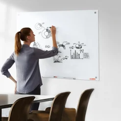 VEVOR Magnetic Glass Whiteboard, Dry Erase Board 48"x32", Wall-Mounted Large White Glassboard Frameless, with Marker Tray, an Eraser and 2 Markers, White