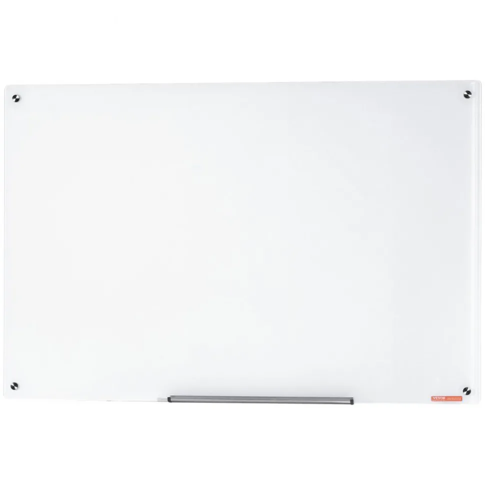VEVOR Magnetic Glass Whiteboard, Dry Erase Board 48"x32", Wall-Mounted Large White Glassboard Frameless, with Marker Tray, an Eraser and 2 Markers, White