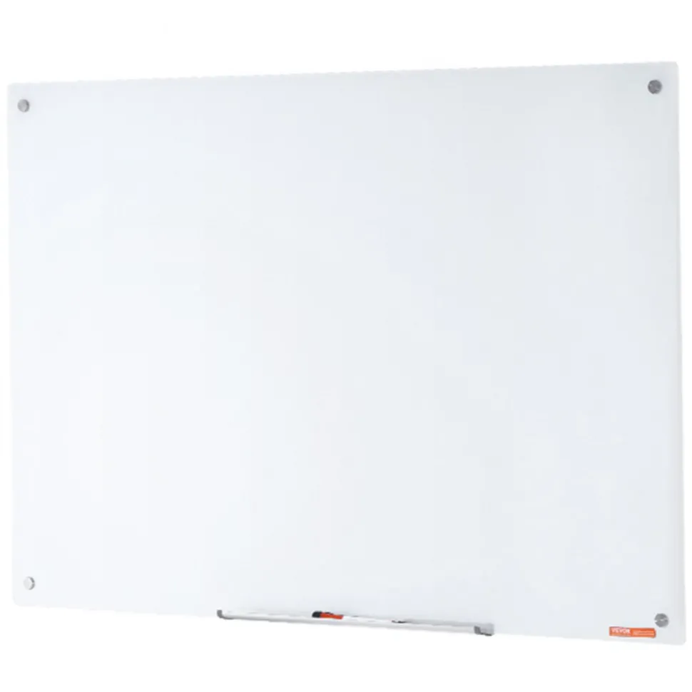 VEVOR Magnetic Glass Whiteboard, Dry Erase Board 48"x32", Wall-Mounted Large White Glassboard Frameless, with Marker Tray, an Eraser and 2 Markers, White