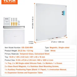 VEVOR Magnetic Glass Whiteboard, Dry Erase Board 48