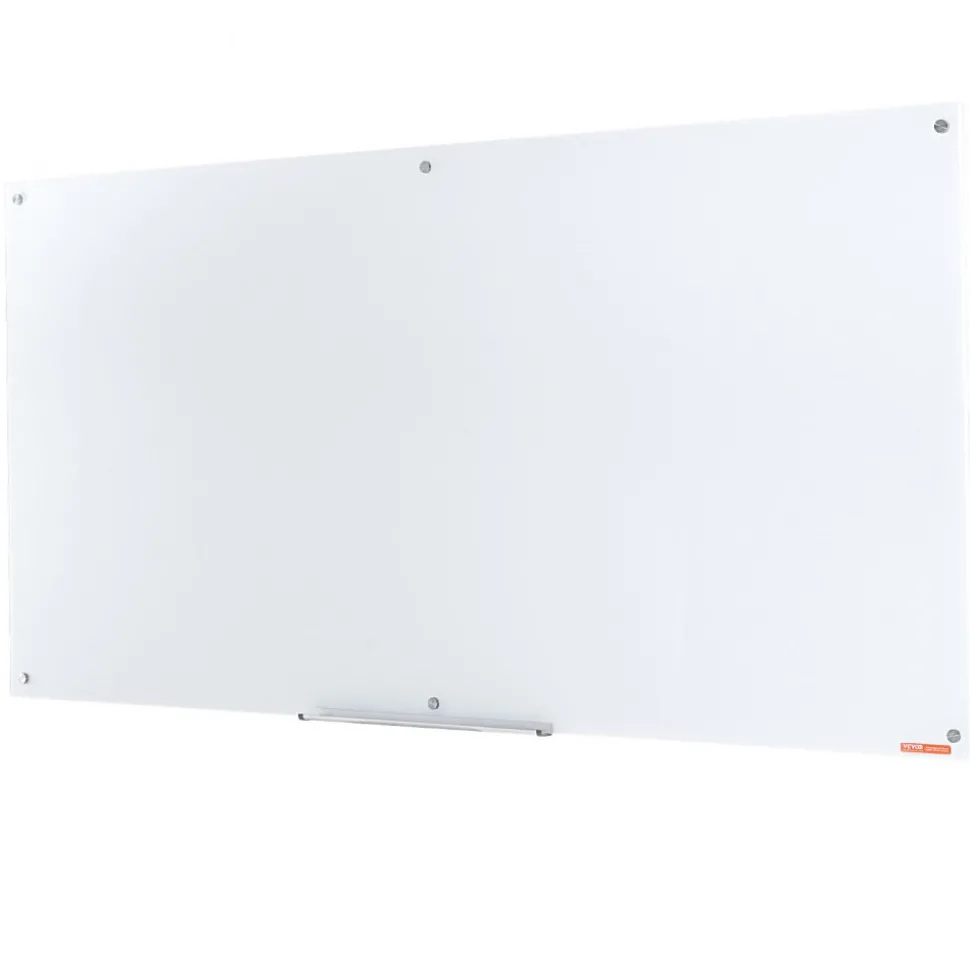 VEVOR Magnetic Glass Whiteboard, Dry Erase Board 36"x24", Wall-Mounted Large White Glassboard Frameless, with Marker Tray, an Eraser and 2 Markers, Black