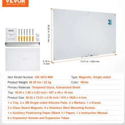 VEVOR Magnetic Glass Whiteboard, Dry Erase Board 36