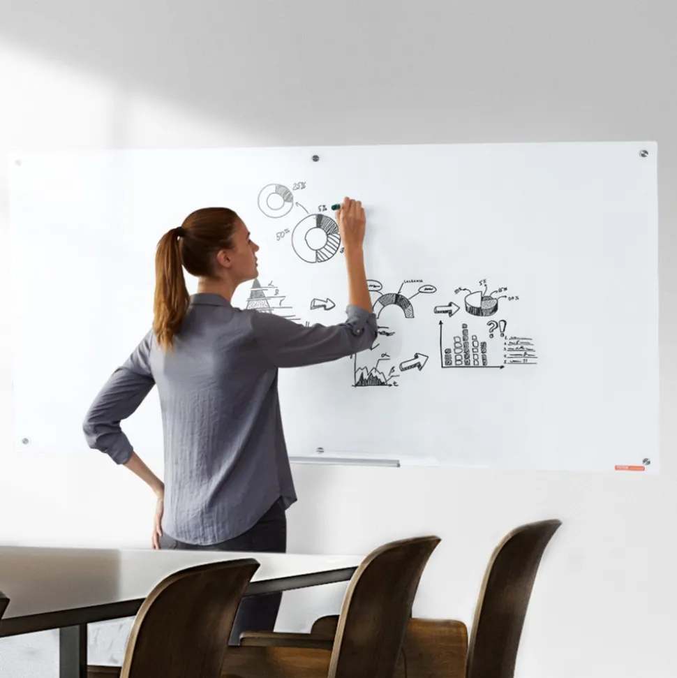 VEVOR Magnetic Glass Whiteboard, Dry Erase Board 36"x24", Wall-Mounted Large White Glassboard Frameless, with Marker Tray, an Eraser and 2 Markers, Black
