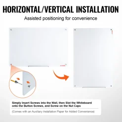 VEVOR Magnetic Glass Whiteboard, Dry Erase Board 36"x24", Wall-Mounted Large White Glassboard Frameless, with Marker Tray, an Eraser and 2 Markers, White