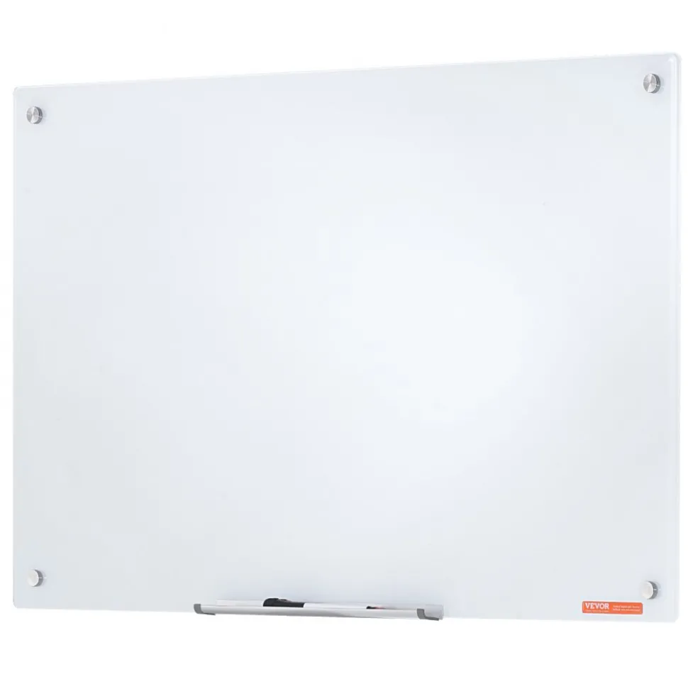 VEVOR Magnetic Glass Whiteboard, Dry Erase Board 36"x24", Wall-Mounted Large White Glassboard Frameless, with Marker Tray, an Eraser and 2 Markers, White