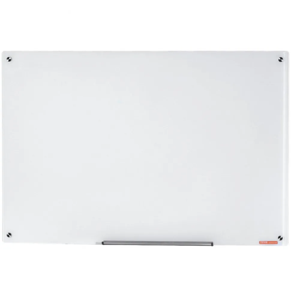 VEVOR Magnetic Glass Whiteboard, Dry Erase Board 36"x24", Wall-Mounted Large White Glassboard Frameless, with Marker Tray, an Eraser and 2 Markers, White