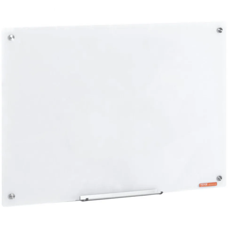 VEVOR Magnetic Glass Whiteboard, Dry Erase Board 36"x24", Wall-Mounted Large White Glassboard Frameless, with Marker Tray, an Eraser and 2 Markers, White