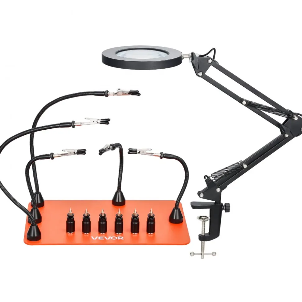 VEVOR Magnetic Helping Hands Soldering Station, 4 Flexible Arms Third Hand Tool, with Alligator Clips & Non-Slip Heavy-Duty Steel Base, Soldering Helping Hands for Electronic Repair Craft Hobby DIY
