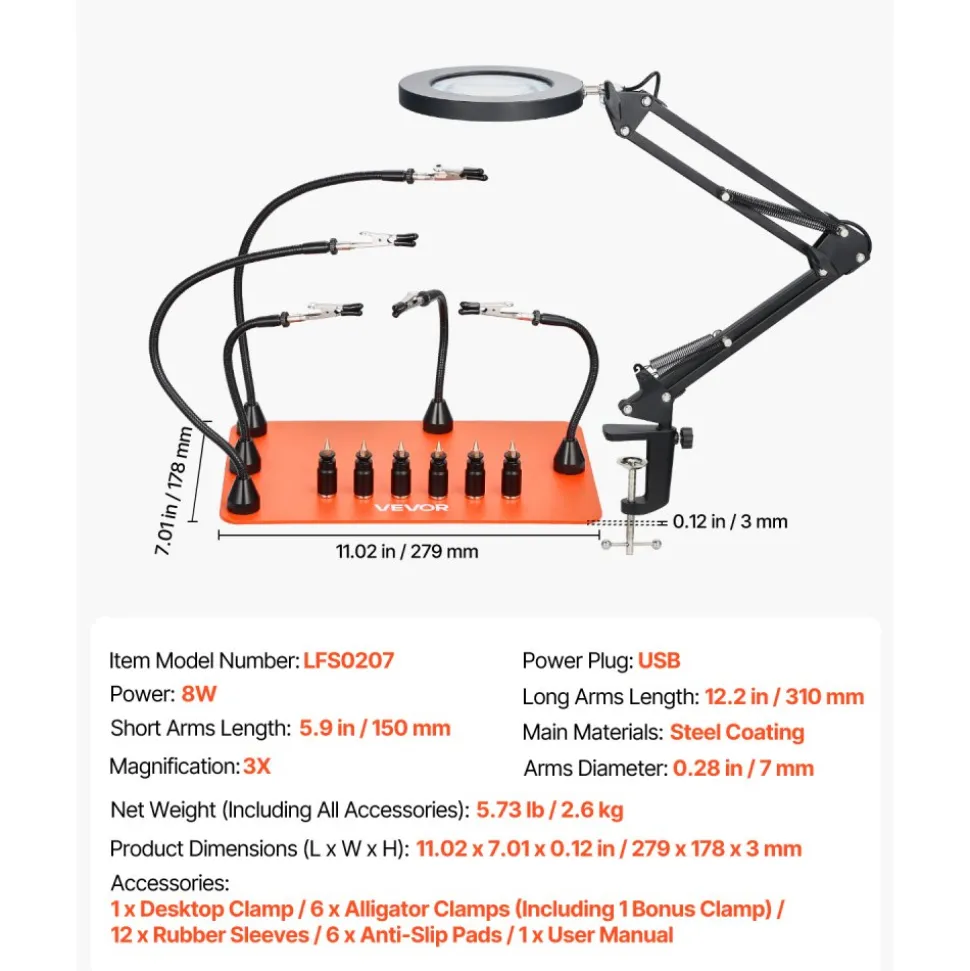 VEVOR Magnetic Helping Hands Soldering Station, 4 Flexible Arms Third Hand Tool, with Alligator Clips & Non-Slip Heavy-Duty Steel Base, Soldering Helping Hands for Electronic Repair Craft Hobby DIY