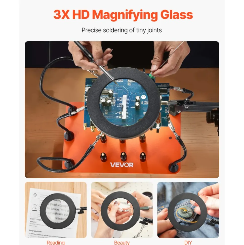VEVOR Magnetic Helping Hands Soldering Station, 4 Flexible Arms Third Hand Tool, with Alligator Clips & Non-Slip Heavy-Duty Steel Base, Soldering Helping Hands for Electronic Repair Craft Hobby DIY