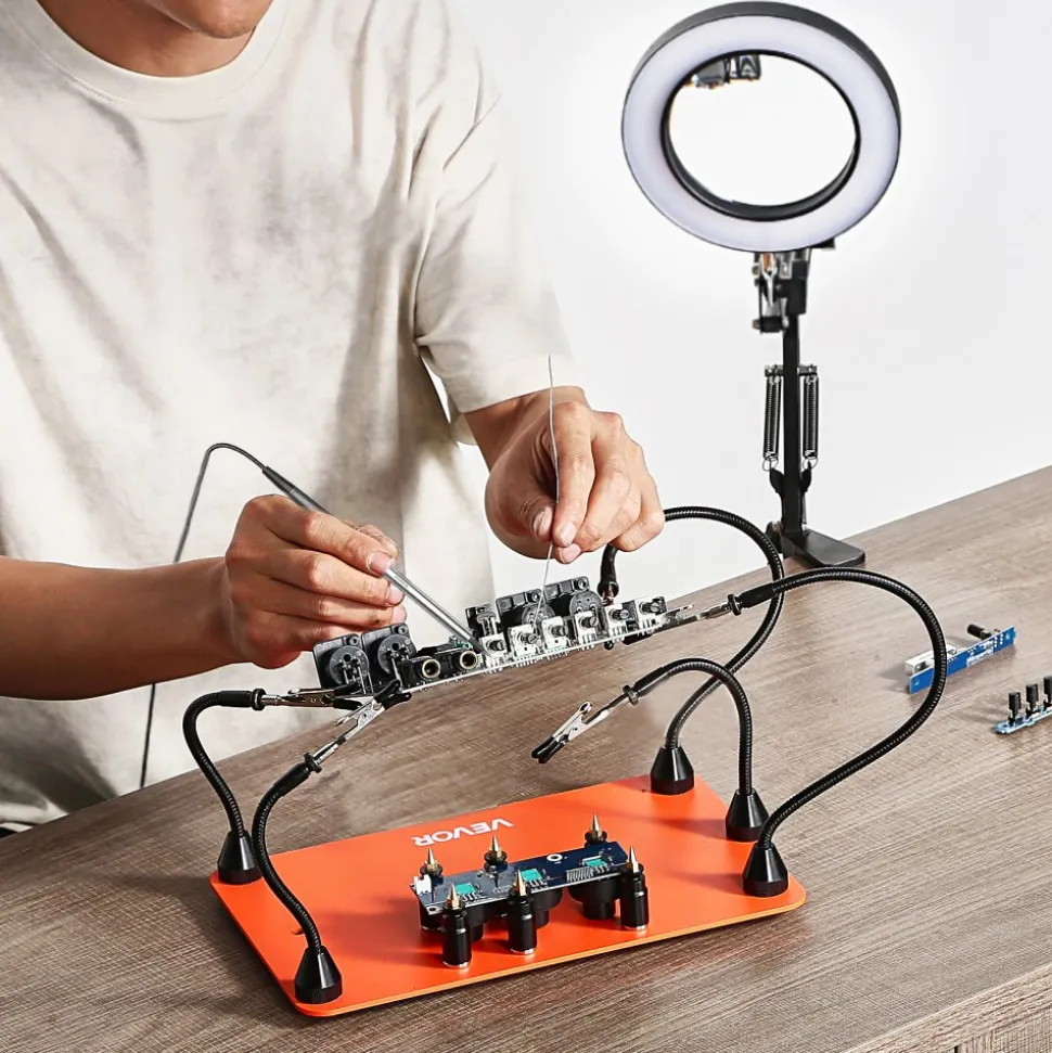 VEVOR Magnetic Helping Hands Soldering Station, 4 Flexible Arms Third Hand Tool, with Alligator Clips & Non-Slip Heavy-Duty Steel Base, Soldering Helping Hands for Electronic Repair Craft Hobby DIY