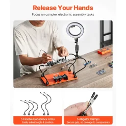 VEVOR Magnetic Helping Hands Soldering Station, 4 Flexible Arms Third Hand Tool, with Alligator Clips & Non-Slip Heavy-Duty Steel Base, Soldering Helping Hands for Electronic Repair Craft Hobby DIY