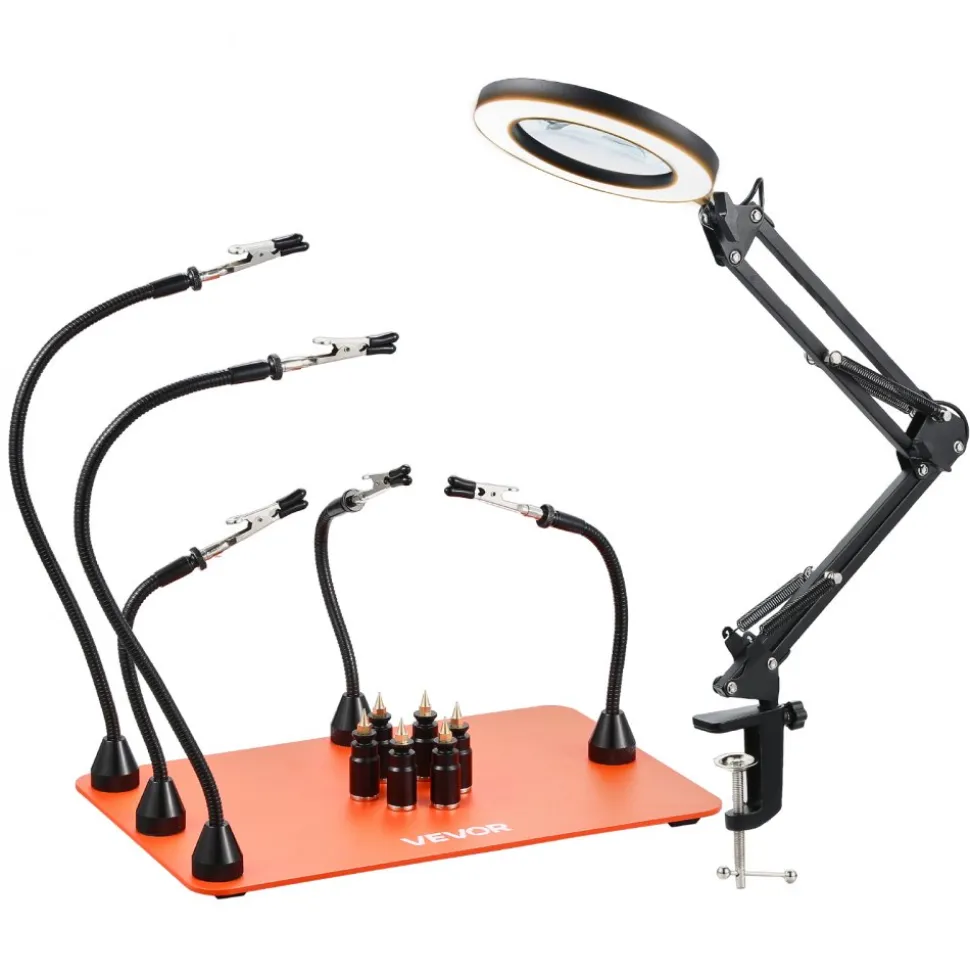 VEVOR Magnetic Helping Hands Soldering Station, 4 Flexible Arms Third Hand Tool, with Alligator Clips & Non-Slip Heavy-Duty Steel Base, Soldering Helping Hands for Electronic Repair Craft Hobby DIY