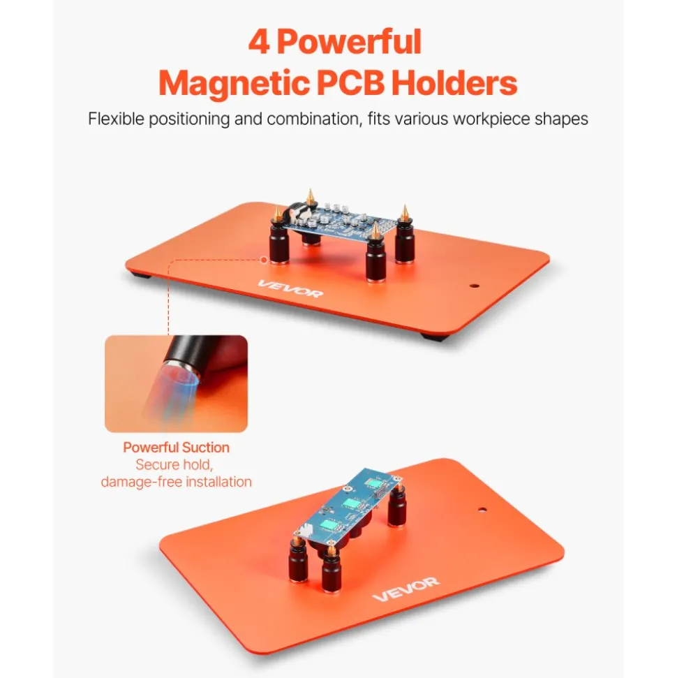VEVOR Magnetic Helping Hands Soldering Station, 4 Flexible Arms Third Hand Soldering Tool, with 3X LED Magnifying Lamp, 4 PCB Pillar Holder & Heavy-Duty Base, Electronic Repair Craft Hobby DIY