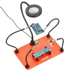 VEVOR Magnetic Helping Hands Soldering Station, 4 Flexible Arms Third Hand Soldering Tool, with 3X LED Magnifying Lamp, 4 PCB Pillar Holder & Heavy-Duty Base, Electronic Repair Craft Hobby DIY