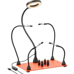 VEVOR Magnetic Helping Hands Soldering Station, 4 Flexible Arms Third Hand Soldering Tool, with 3X LED Magnifying Lamp, 4 PCB Pillar Holder & Heavy-Duty Base, Electronic Repair Craft Hobby DIY