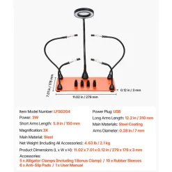 VEVOR Magnetic Helping Hands Soldering Station, 4 Flexible Arms Third Hand Soldering Tool, with 3X LED Magnifying Lamp, 4 PCB Pillar Holder & Heavy-Duty Base, Electronic Repair Craft Hobby DIY