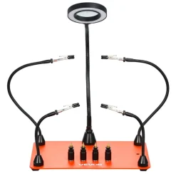 VEVOR Magnetic Helping Hands Soldering Station, 4 Flexible Arms Third Hand Soldering Tool, with 3X LED Magnifying Lamp, 4 PCB Pillar Holder & Heavy-Duty Base, Electronic Repair Craft Hobby DIY