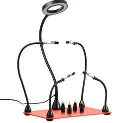 VEVOR Magnetic Helping Hands Soldering Station, 4 Flexible Arms Third Hand Soldering Tool, with 3X LED Magnifying Lamp, 4 PCB Pillar Holder & Heavy-Duty Base, Electronic Repair Craft Hobby DIY