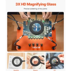 VEVOR Magnetic Helping Hands Soldering Station, 4 Flexible Arms Third Hand Soldering Tool, with 3X LED Magnifying Lamp, 4 PCB Pillar Holder & Heavy-Duty Base, Electronic Repair Craft Hobby DIY