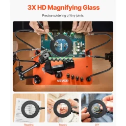 VEVOR Magnetic Helping Hands Soldering Station, 4 Arms Third Hand Tool, with Vise, 3X LED Magnifying Lamp, 4 PCB Holder & 360 Hot Air Gun Holder, Soldering Helper for Electronic Repair Craft Hobby DIY