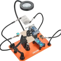 VEVOR Magnetic Helping Hands Soldering Station, 4 Arms Third Hand Tool, with Vise, 3X LED Magnifying Lamp, 4 PCB Holder & 360 Hot Air Gun Holder, Soldering Helper for Electronic Repair Craft Hobby DIY