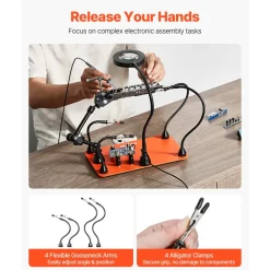 VEVOR Magnetic Helping Hands Soldering Station, 4 Flexible Arms Third Hand Tool with 3X LED Magnifying Lamp & Non-Slip Heavy-Duty Base, Soldering Helping Hands for Electronic Repair Craft Hobby DIY